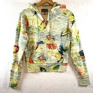 Vintage Y2K Lucky Brand Womens Tropical Sweatshirt XS Hawaiian Hoodie Full Zip